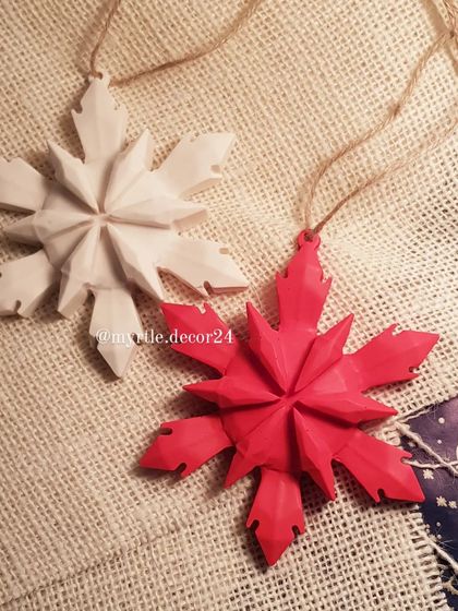 Introducing another style of ornament, our 3D Snowflake Ornaments. These have a more geometric, modern feel and are shown here in classic red and white.
