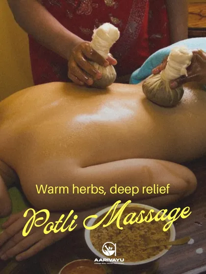 Experience the healing warmth of our Potli Massage. We use heated poultices filled with a custom blend of Ayurvedic herbs, which are rhythmically pressed onto the body. This therapy is excellent for reducing inflammation, relieving muscle soreness, and improving circulation, leaving you feeling deeply relaxed and pain-free.