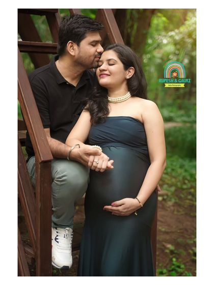 An intimate moment shared between the expecting parents during their outdoor maternity shoot. We guide our couples into poses that feel natural and highlight their connection.