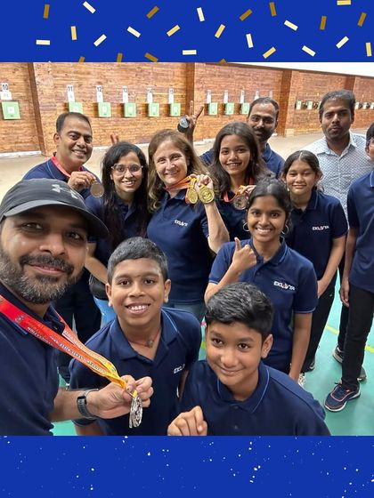 A celebratory selfie with the team after a successful run at the 12th Karnataka State Shooting Championship. We celebrate our victories together.