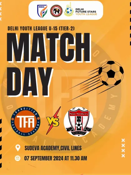 Match day graphic for the U-15 clash against Star Strikers.