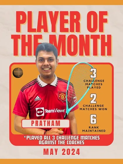 Pratham is our Player of the Month! He showed incredible skill and determination by winning 2 of 3 intense challenge matches against our coaches, maintaining his rank.
