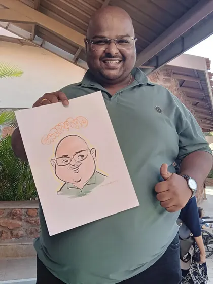A thumbs-up from this satisfied customer! His caricature captures his cheerful personality perfectly.