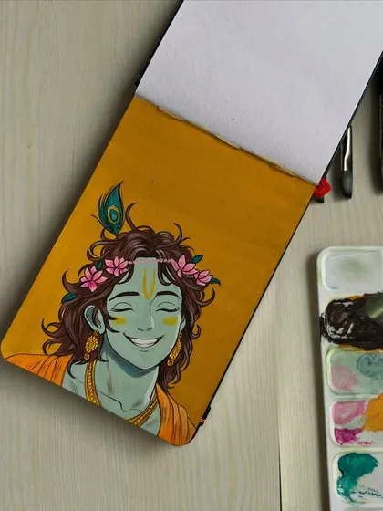 A slightly different perspective of the Krishna artwork in my sketchbook.