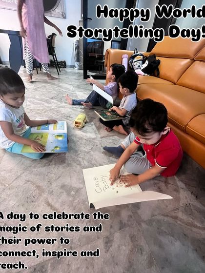 Happy World Storytelling Day. This image captures the magic of stories and their power to connect, inspire, and teach. Here, children are exploring books and creating their own art inspired by them.