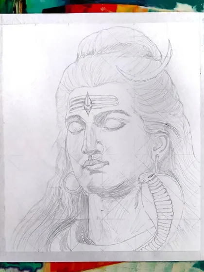 The initial outline for a drawing of Lord Shankar. Every detailed piece starts with a careful and accurate sketch like this.