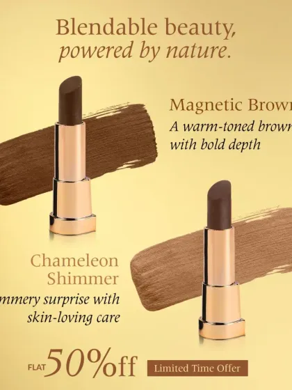 My tints offer blendable beauty powered by nature. Magnetic Brown gives a warm-toned, bold depth, and Chameleon Shimmer is a skin-loving surprise with a beautiful shimmer.