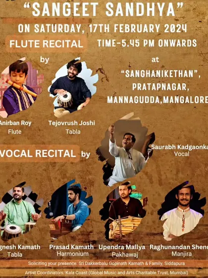 A poster for a 'Sangeet Sandhya' in Mangalore where I accompanied the child prodigy flautist, Anirban Roy.