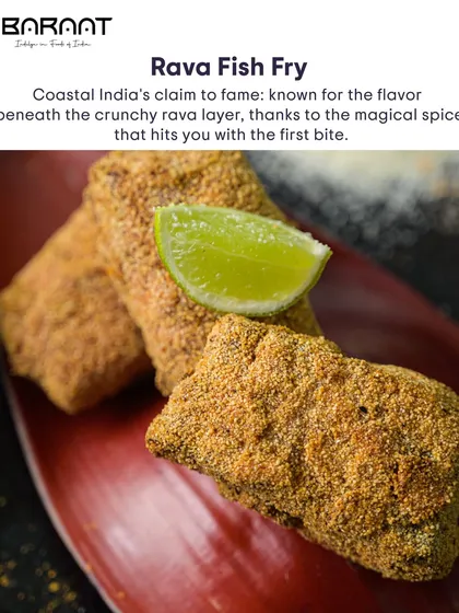 Another look at my Rava Fish Fry, served with a wedge of lime to enhance the flavors.