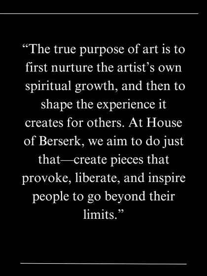 A quote from our feature in Current Mood Magazine that captures the essence of our mission. We aim to create pieces that provoke, liberate, and inspire people to go beyond their limits.