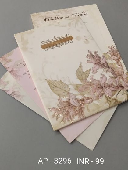 This vertical invitation features a lovely watercolour illustration of pink lilies with gold foil accents. It's a simple, artistic, and budget-friendly choice for your wedding.