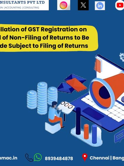If your GST registration was cancelled because you failed to file returns, there's a way to get it restored. This update explains that the cancellation can be set aside if you file all your pending returns. I can assist you in this revocation process.