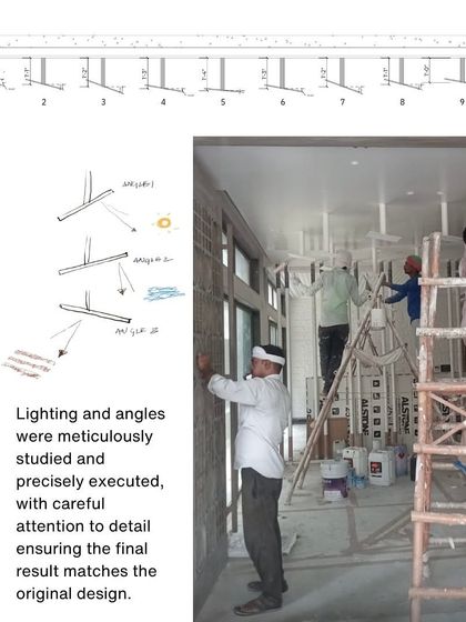 A behind-the-scenes shot of the installation process, showing the careful execution required to match the final result to the original design.