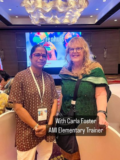 Our faculty member Gracy Kingsley with Carla Foster, a renowned AMI Elementary Trainer, sharing insights at the retreat.
