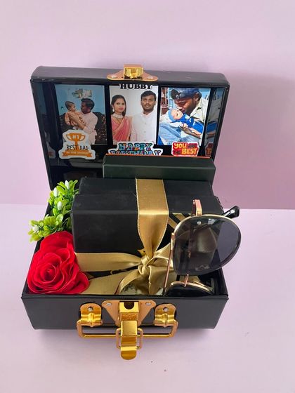 Another look inside the birthday trunk for a husband and father. I can include items like a belt, sunglasses, and a custom card to make it perfect for him.
