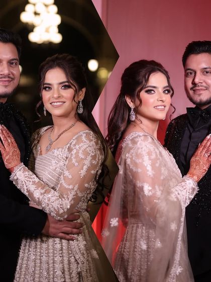 Another professional shot showcasing the beautiful makeup and the couple's joy.