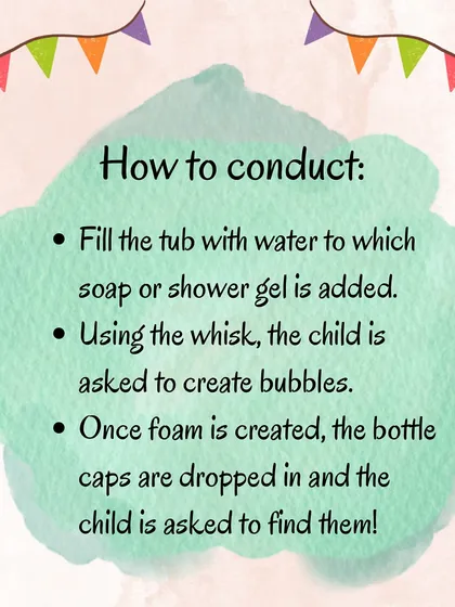 These infographics show the variations, materials, and instructions for the "Bubble Soup" activity, a fun way to develop pincer grip and problem-solving skills.