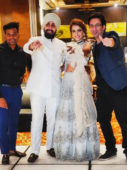 Celebrating with the happy couple, Jasjeev and Karman, after a successful reception party. Seeing my clients this happy is the best part of my job.