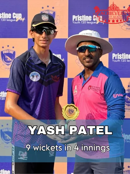 Yash Patel recognized for his incredible bowling, taking 9 wickets in 4 innings during the Pristine T20 Tournament.