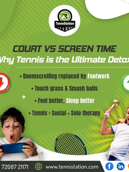 Trade screen time for court time. We believe tennis is the ultimate detox, replacing doomscrolling with footwork and helping you feel and sleep better.