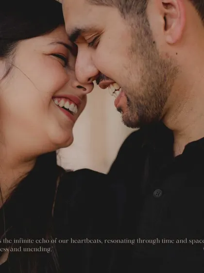 A close-up shot capturing a moment of shared laughter. The genuine smiles and nose-to-nose intimacy make this a heartwarming and authentic portrait.