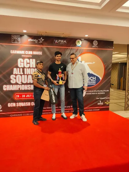Our player taking home the gold trophy at the Garware All India Squash Championship in Mumbai.