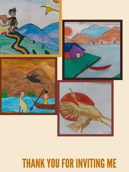 A collage of artworks from the teachers at Shree Shakti International School in Coimbatore. In just 15 minutes, they painted what they saw with their inner eye.