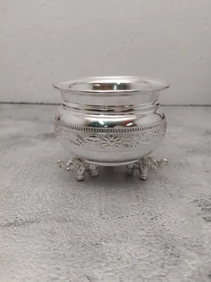 A full view of the German silver bowl with elephant legs, a popular choice for return gifts and personal use.