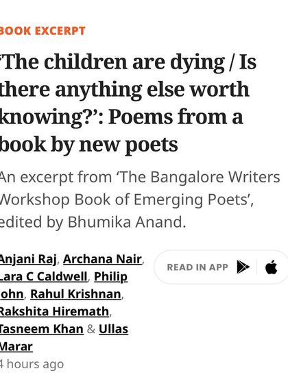Our new poets featured on Scroll.in! An excerpt from 'The Bangalore Writers Workshop Book of Emerging Poets' was shared, giving a glimpse of the powerful new voices in our anthology.
