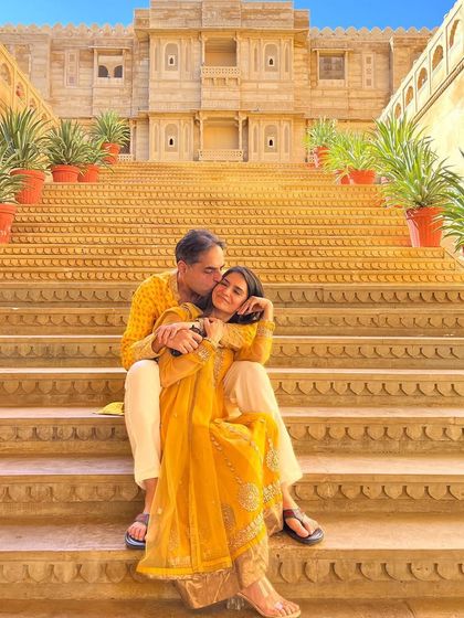 Soaking in the sun during a Haldi ceremony in Jaisalmer. The vibrant colors and joyful traditions of Indian weddings are something I absolutely love.