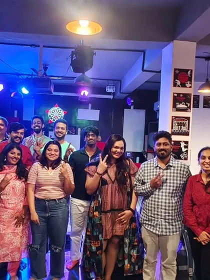 This is us. A snapshot of the incredible energy after another killer 'Rock The Stage' night. This picture is all about the community, the friendships, and the shared love for performance that makes our open mic in Koramangala so special.