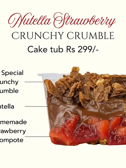 Breaking down the layers of our Nutella Strawberry Crunchy Crumble tub. We start with our homemade strawberry compote, add a thick layer of Nutella, and finish it with our special in-house crunchy crumble for that perfect bite.