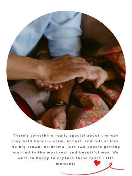 A close-up of a couple holding hands during their intimate wedding. A simple, powerful image of connection and support.