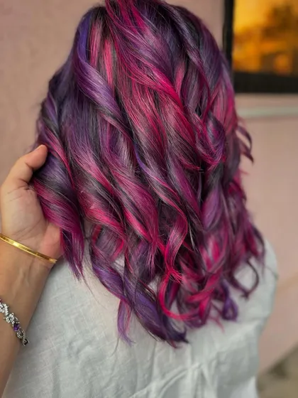 A close-up of the purple and pink color melt. The tones are so vibrant and blend together seamlessly.