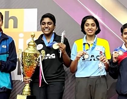 The podium at the Youth National Championship, with Yashaswini in third place.