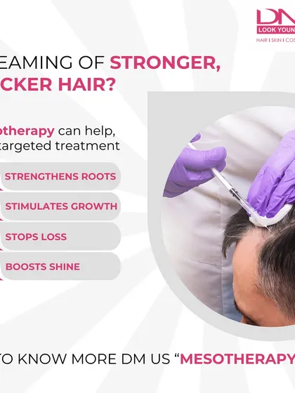 Mesotherapy is a targeted treatment that delivers essential nutrients directly to your hair roots. It is highly effective for strengthening roots, stimulating growth, stopping hair loss, and boosting shine.