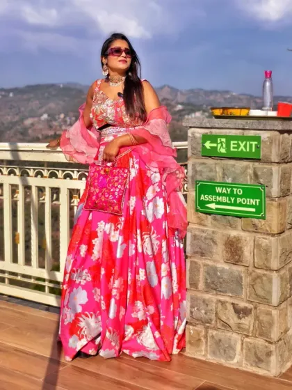 Even the exit signs can't stop the fun. A quirky shot from the beautiful Haldi celebration in the Kasauli hills.