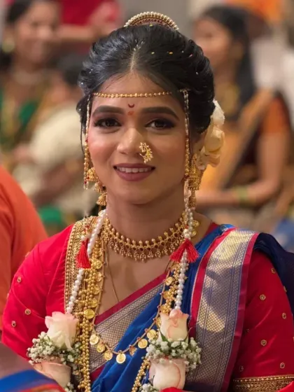 A candid shot of the bride during the ceremony, her airbrush makeup looking flawless and natural.
