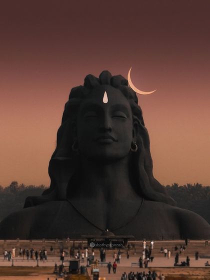 "Chandrachud," the one who wears the moon on his head. A serene evening shot of the Adiyogi statue in Coimbatore.