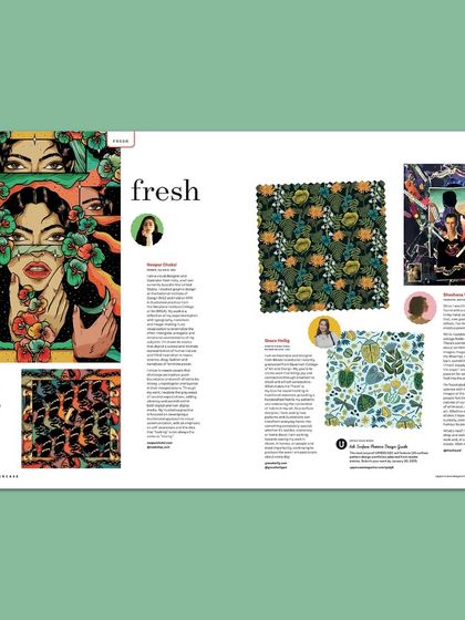The full 'Fresh' talent spread in Uppercase magazine, featuring my work alongside other amazing creatives.