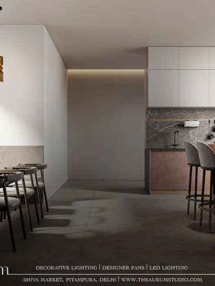 This textured amber glass pendant combines timeless design with modern innovation. It transforms the simple cafe space into a haven of beauty and warmth.