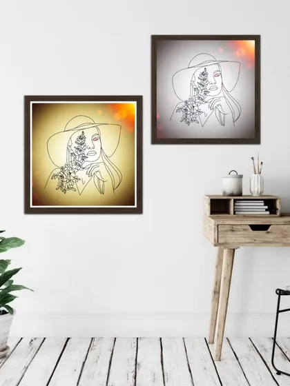 A mockup showing how my line art can be framed and displayed in a modern home office.