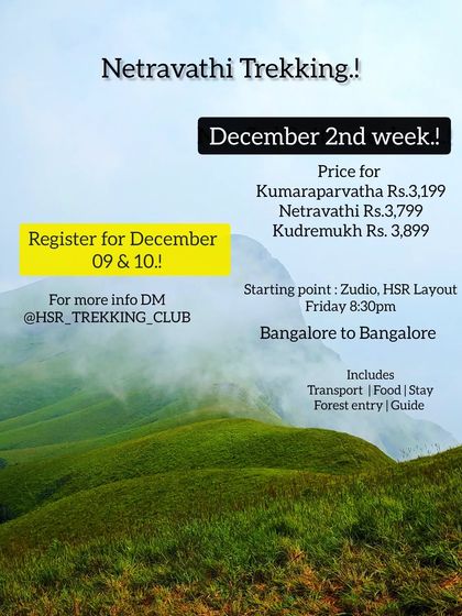 A poster detailing the prices for various treks for a specific weekend in December.