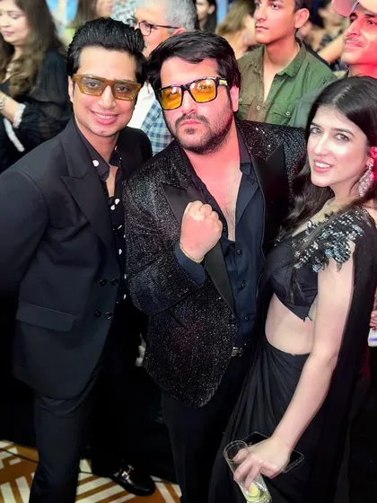 Posing with the happy couple at their black-tie event in Goa. It's an honor to be part of such stylish and fun destination celebrations.