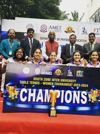 Our players contributing to a major team victory. Three of our paddlers were part of the Jain College team that won the South Zone University Games championship, showcasing their strength in team events.