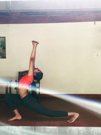 This low lunge stretch, Ashwa Sanchalanasana, is fantastic for relieving cramps in the lower body and pulls in the spine from long hours of sitting. Holding it for just 10 to 20 seconds on each side can provide quick relief.