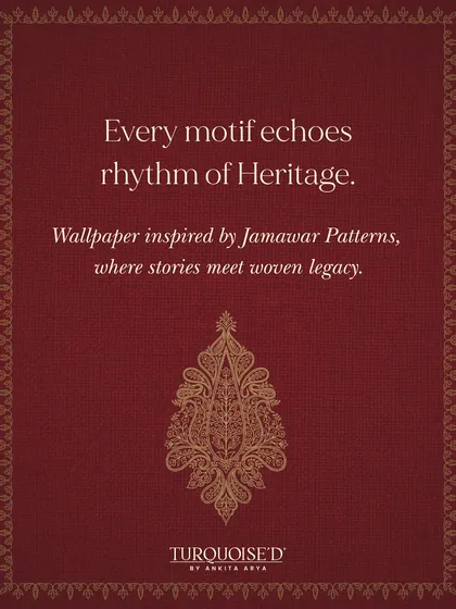Every motif echoes the rhythm of heritage. This graphic highlights a single Jamawar-inspired boota, showcasing how stories meet woven legacy in my wallpaper patterns.