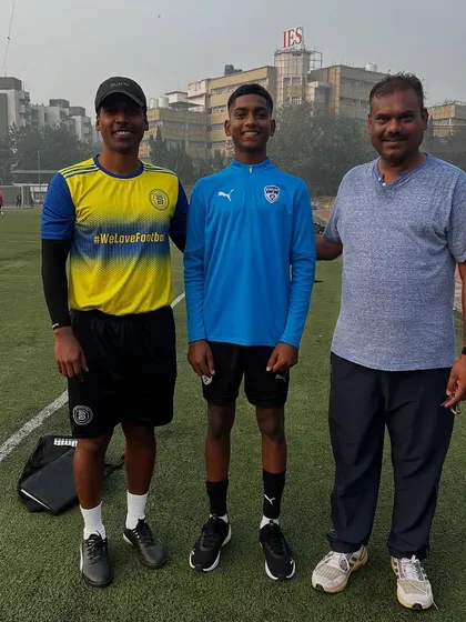 We build clear pathways to the top. Academy graduate Hamid Shaikh, who started with us as a U11 player, stands with his coaches after being selected for the elite residential Bengaluru FC Academy, a major step in his professional journey.