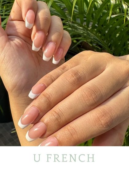 The classic U-shaped French manicure. This soft, rounded tip follows the natural curve of the nail, offering a timeless and elegant finish that's always in style.