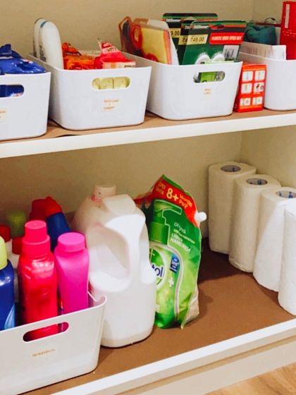 How many times have you said "it's over" when it wasn't? This perfectly organized utility closet with labeled bins for backstock ensures you always know what you have on hand.